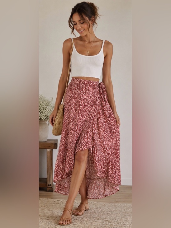 Max Studio Dresses & Skirts - Max Studio Ditsy Floral RedWrap Midi Skirt Romantic Boho Size S